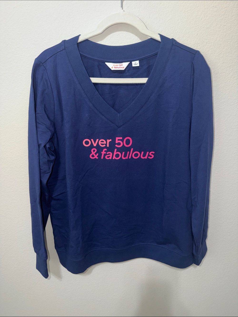 AnyBody Navy V-Neck French terry shirt . AU26